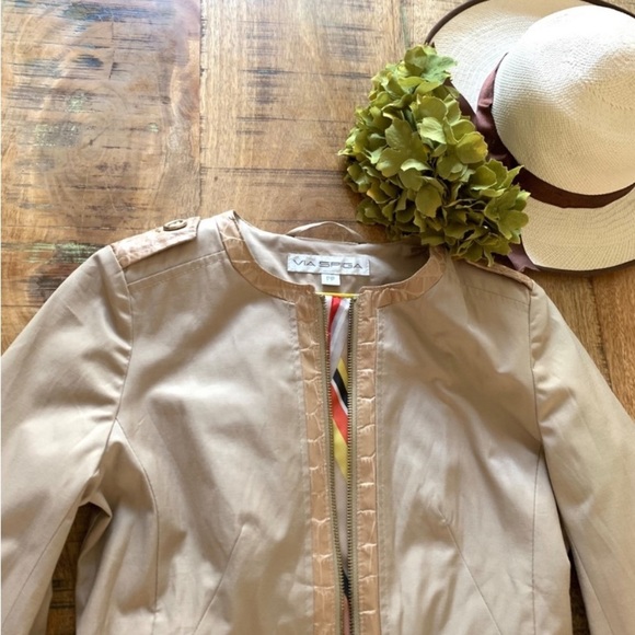 VIA SPIGA Sand Faux Leather Trim Water Repellent Soft Shell Parka Coat PP - Picture 6 of 15